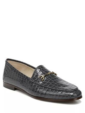 EUC Sam Edelman Navy Croc-Embossed Loraine Leather Loafers with Gold Bit 6.5